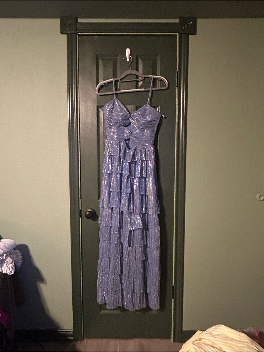 Gianni Bini Shimmering Navy Blue Tiered Ruffle Maxi Dress